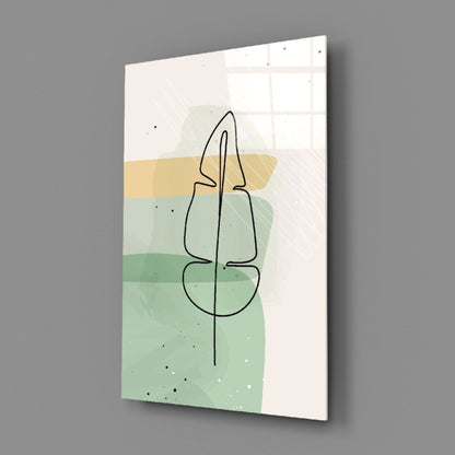 Line Art Leaf Sage Yellow Glass Wall Art
