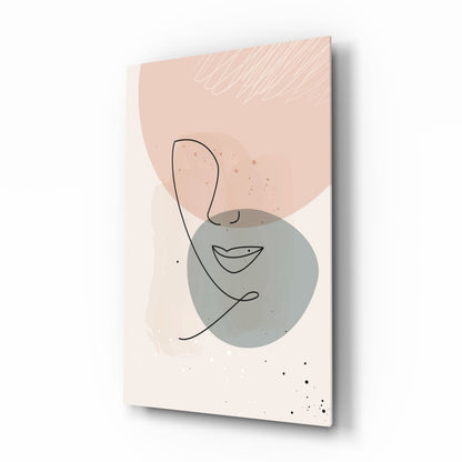 Blush Grey Circle Line Face Glass Wall Art