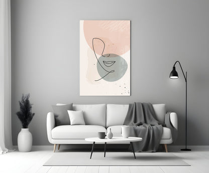 Blush Grey Circle Line Face Glass Wall Art