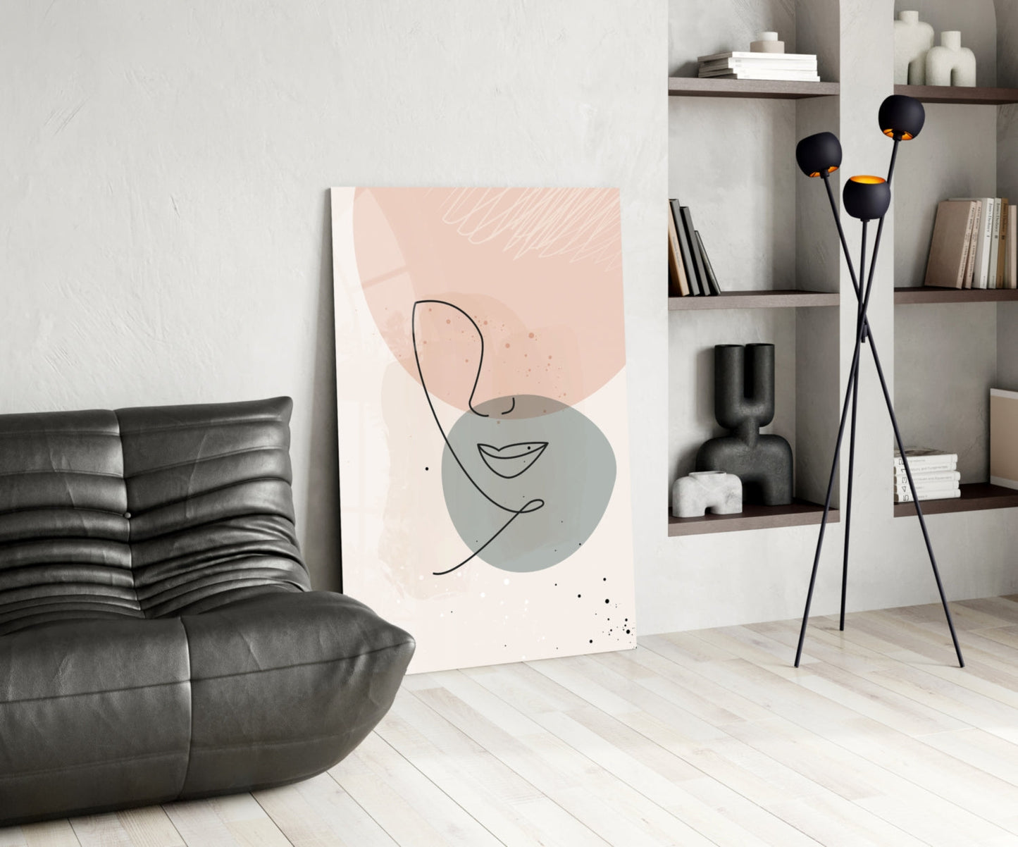 Blush Grey Circle Line Face Glass Wall Art