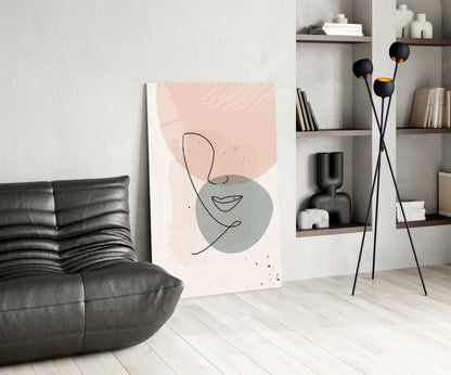 Blush Grey Circle Line Face Glass Wall Art