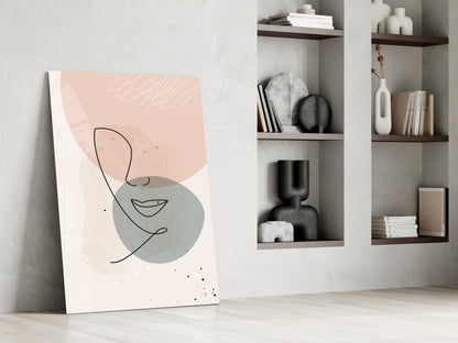 Blush Grey Circle Line Face Glass Wall Art