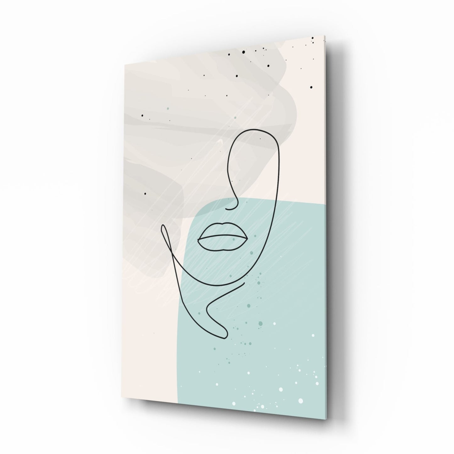 Mint Grey Line Face With Lips Glass Wall Art