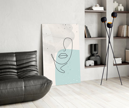 Mint Grey Line Face With Lips Glass Wall Art