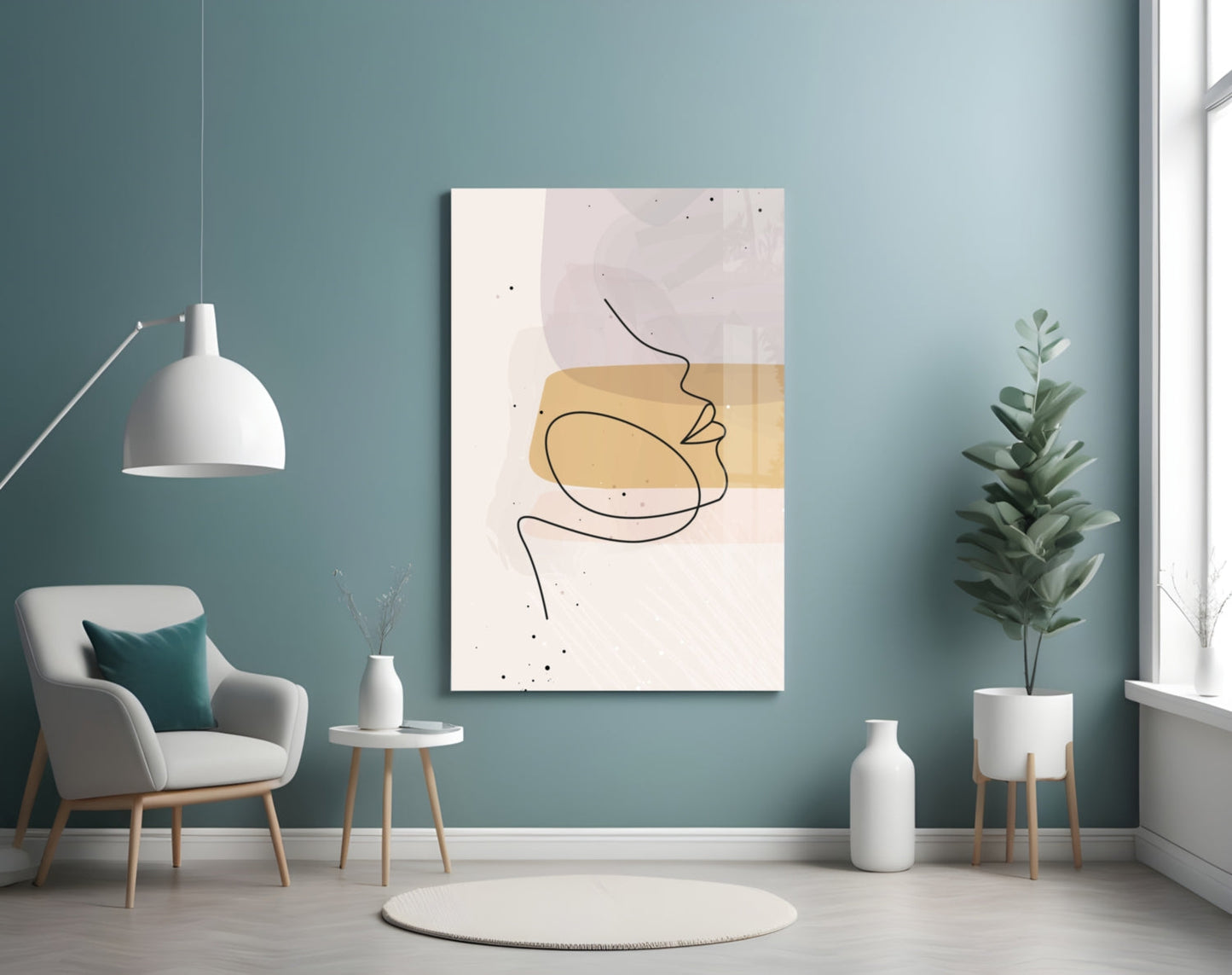 Lavender Gold Line Art Face Glass Wall Art