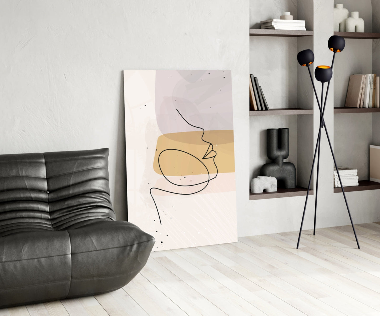Lavender Gold Line Art Face Glass Wall Art