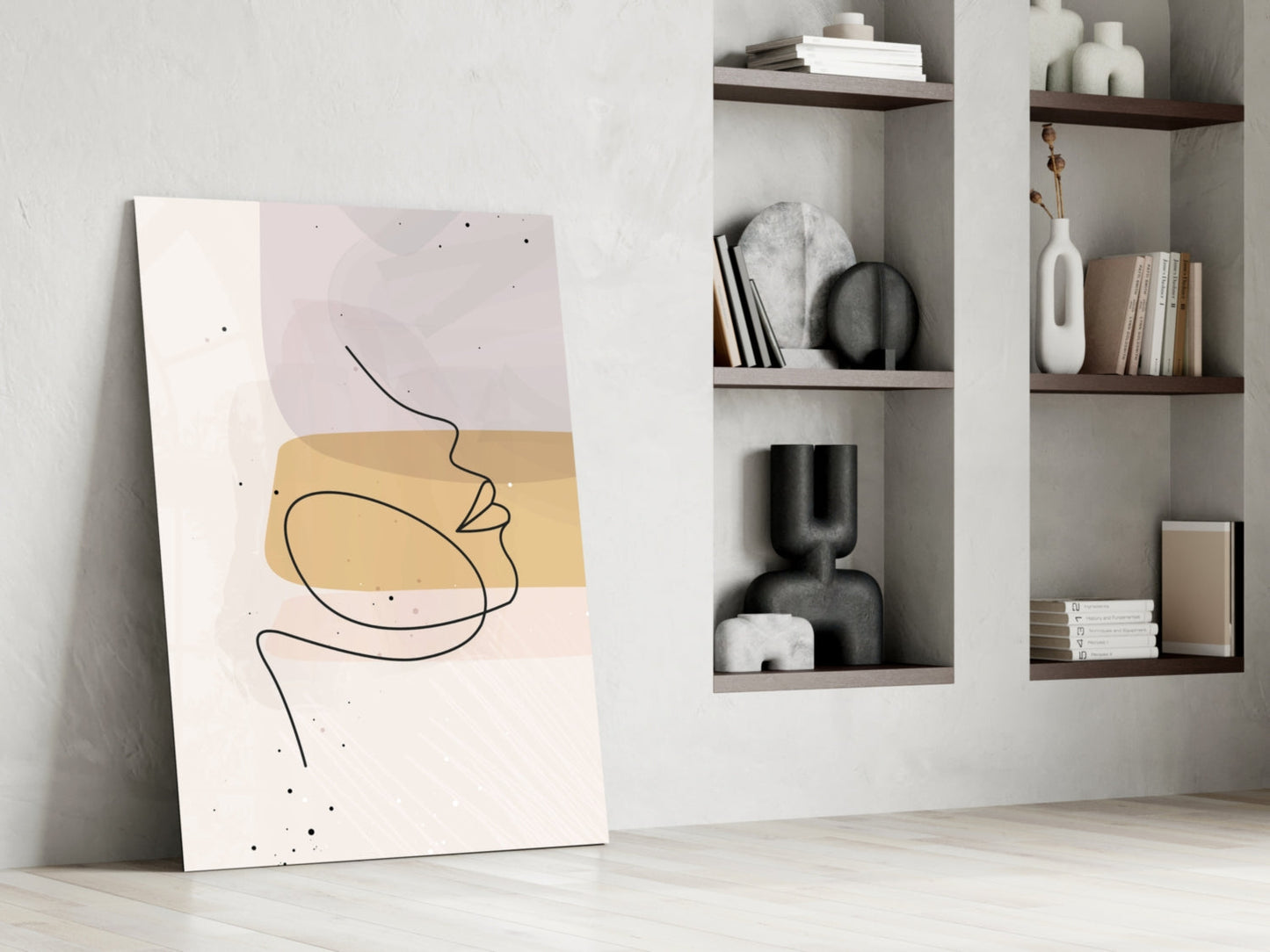 Lavender Gold Line Art Face Glass Wall Art