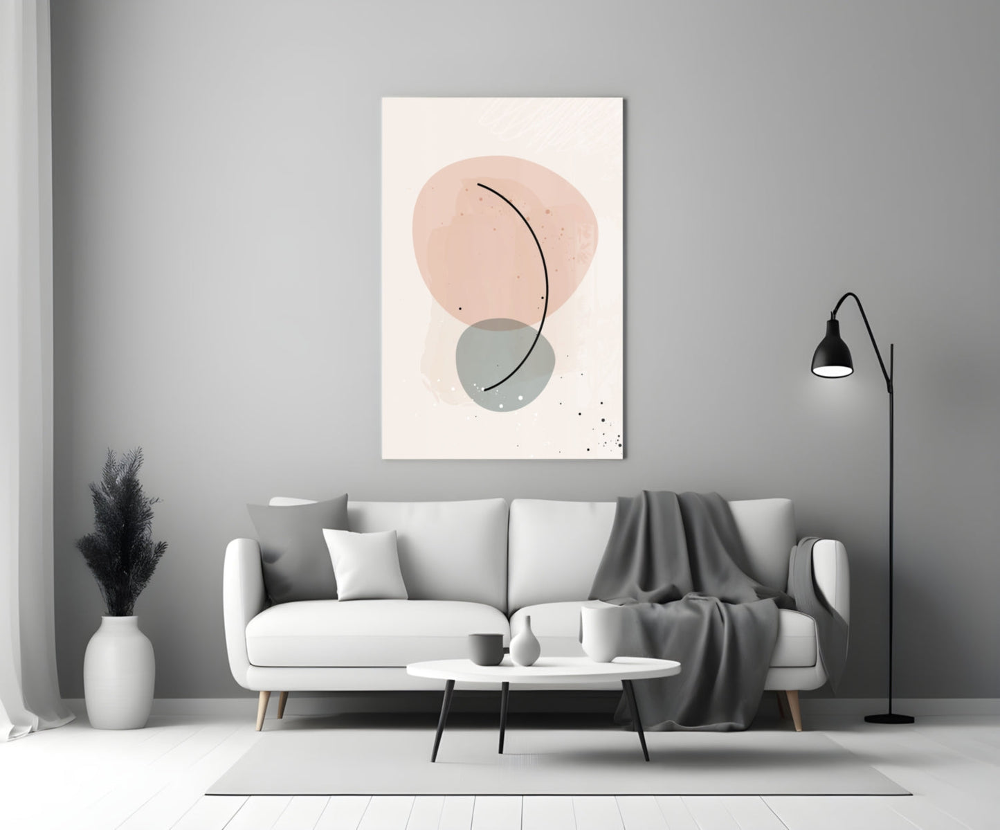 Blush Pink Sage Pebble Curve Glass Wall Art