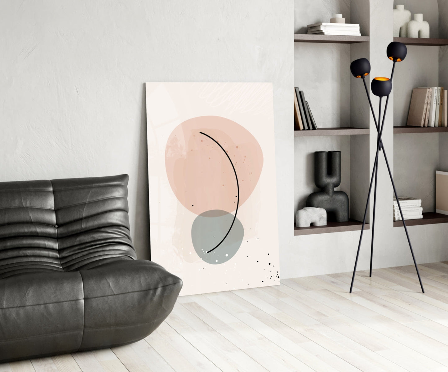 Blush Pink Sage Pebble Curve Glass Wall Art