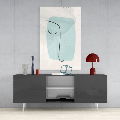 Mint Blob Minimal Line Face Glass Wall Art