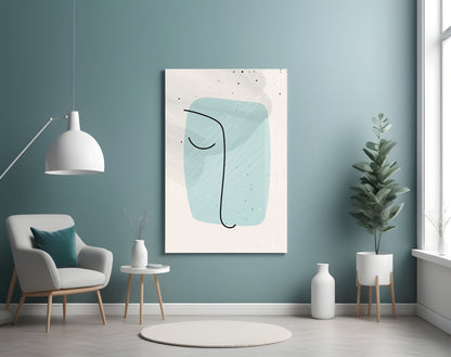 Mint Blob Minimal Line Face Glass Wall Art