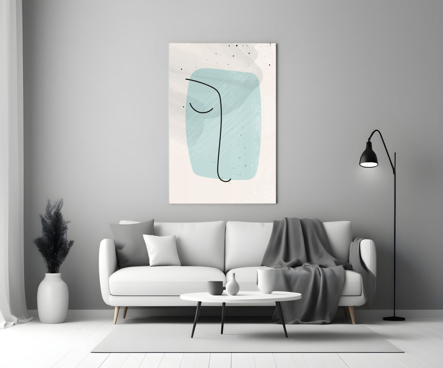 Mint Blob Minimal Line Face Glass Wall Art
