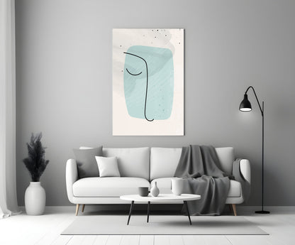 Mint Blob Minimal Line Face Glass Wall Art
