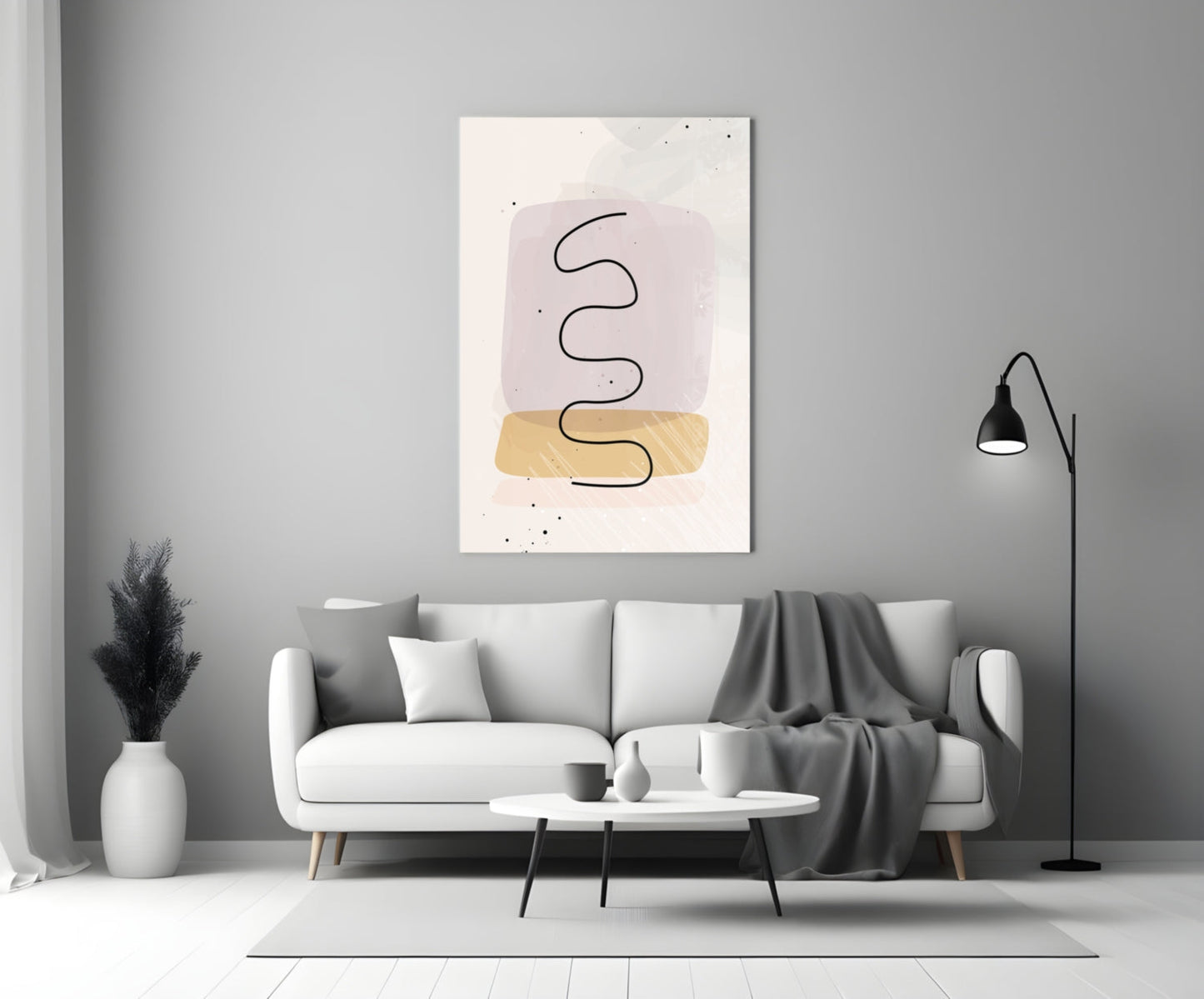 Lavender Mustard Squiggle Line Glass Wall Art