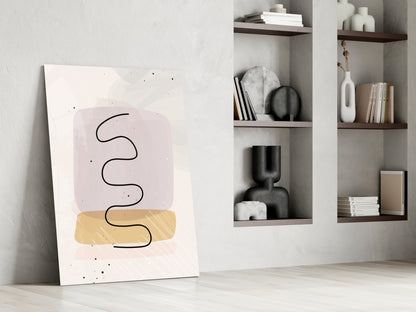 Lavender Mustard Squiggle Line Glass Wall Art