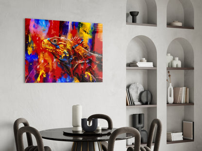 Vibrant Paint Splash Iguana Portrait Glass Wall Art