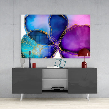 Purple Blue Gold Vein Marble Glass Wall Art