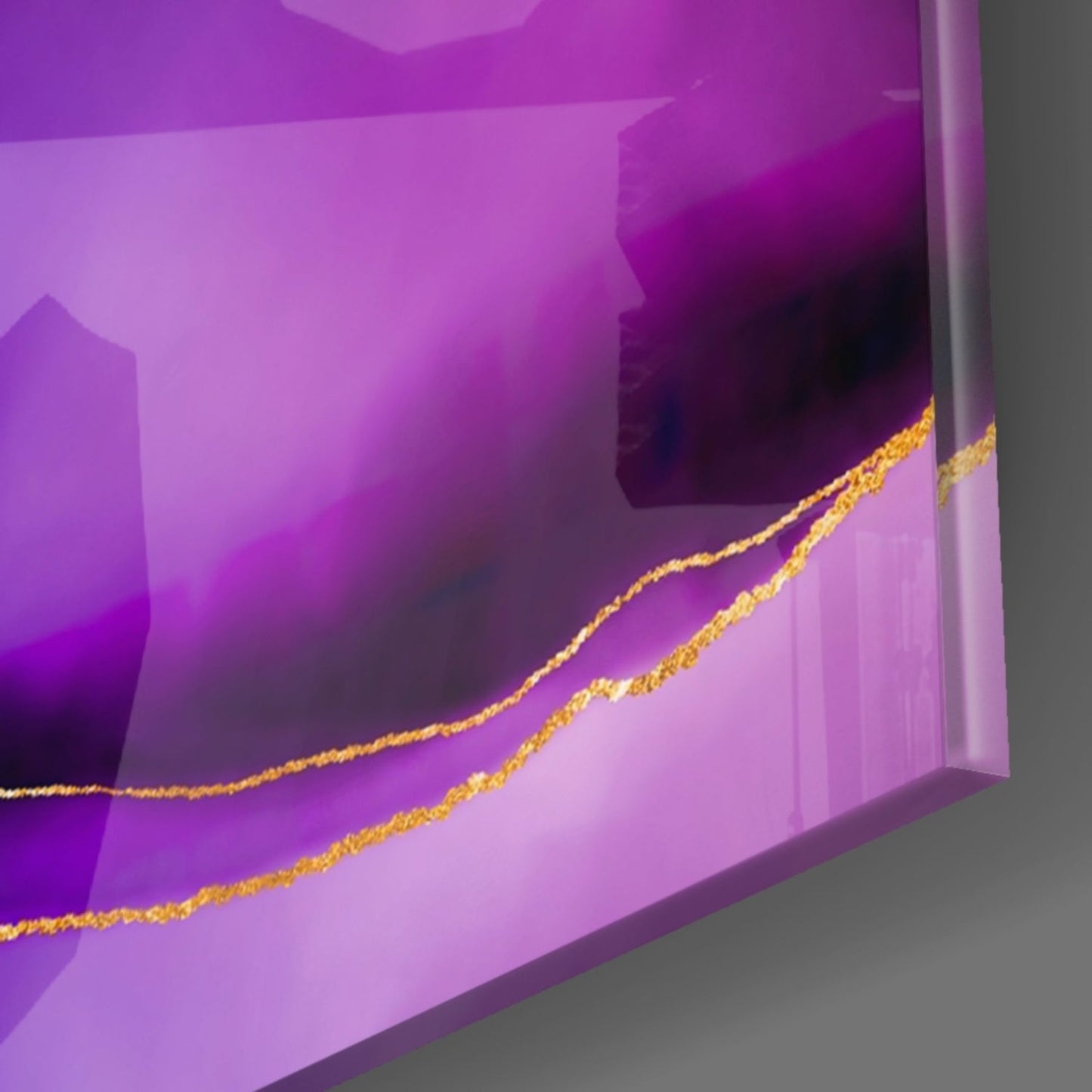 Purple Blue Gold Vein Marble Glass Wall Art