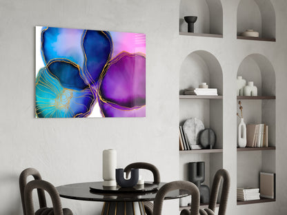 Purple Blue Gold Vein Marble Glass Wall Art