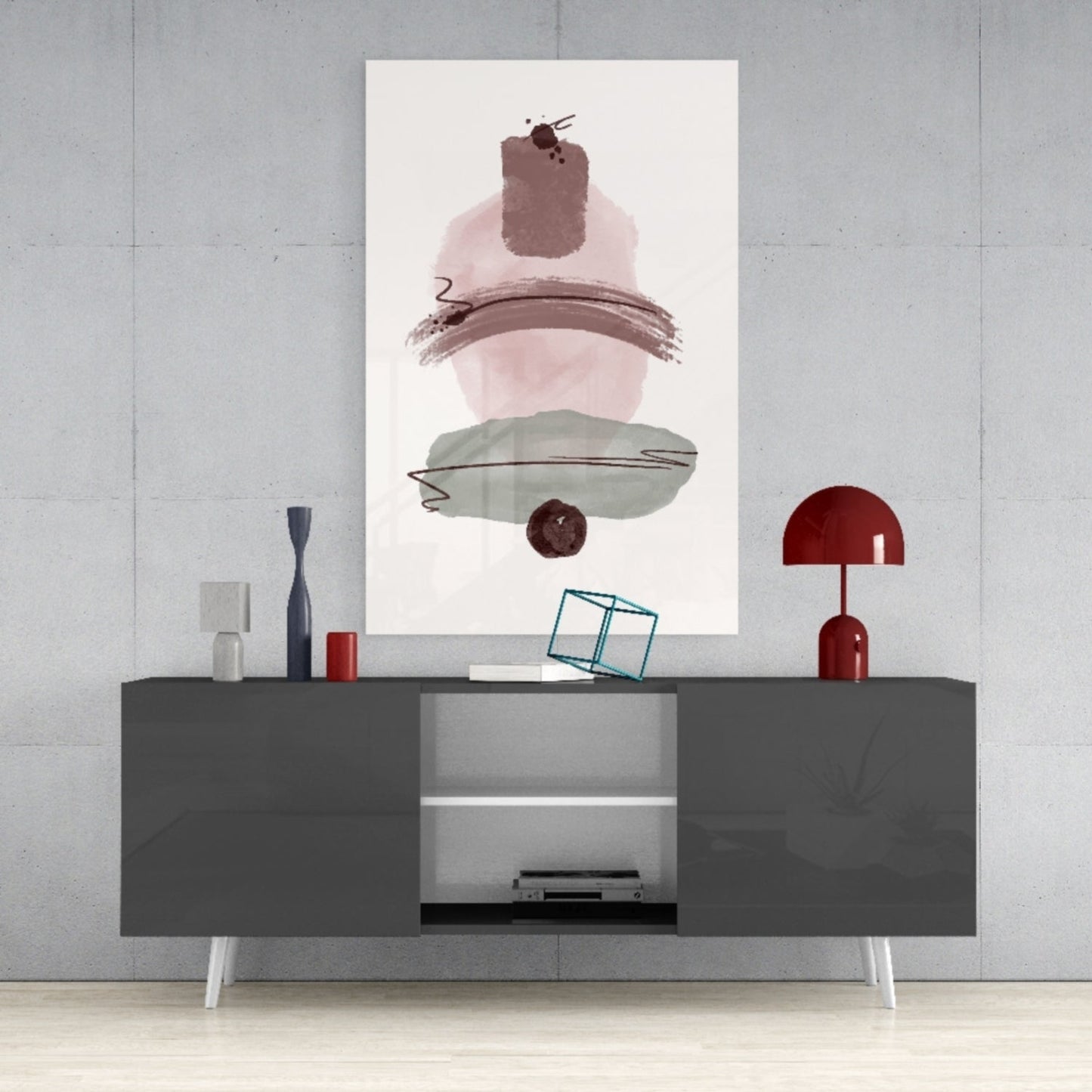 Mauve Pink Sage Stacked Blobs Glass Wall Art