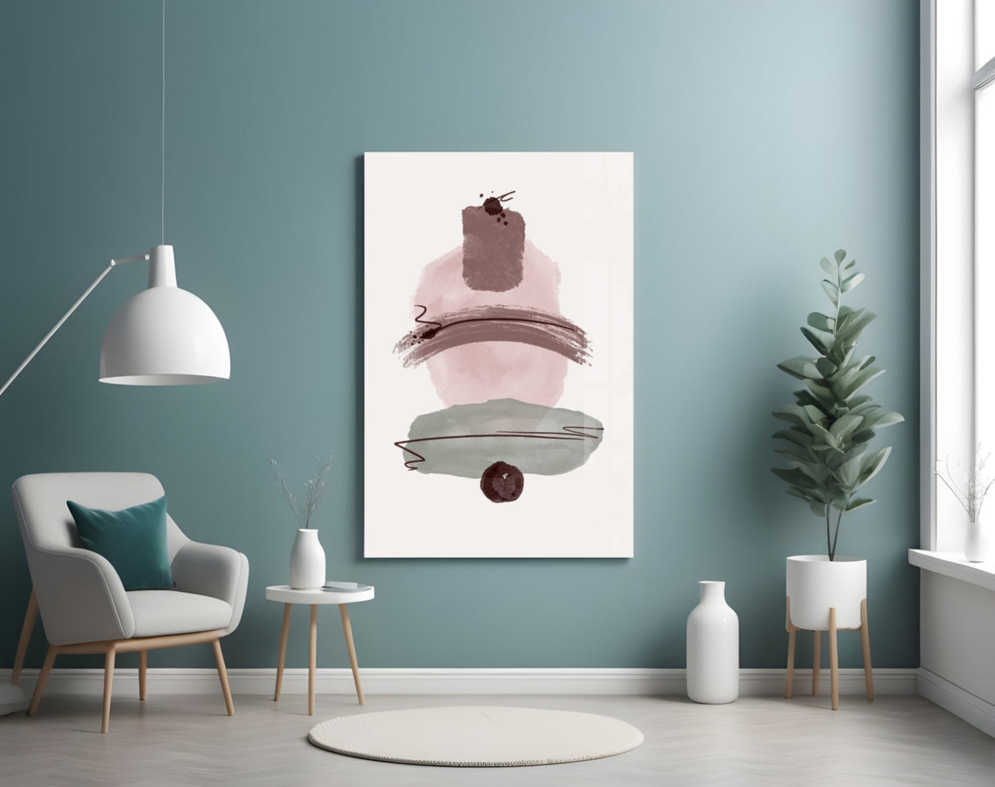 Mauve Pink Sage Stacked Blobs Glass Wall Art
