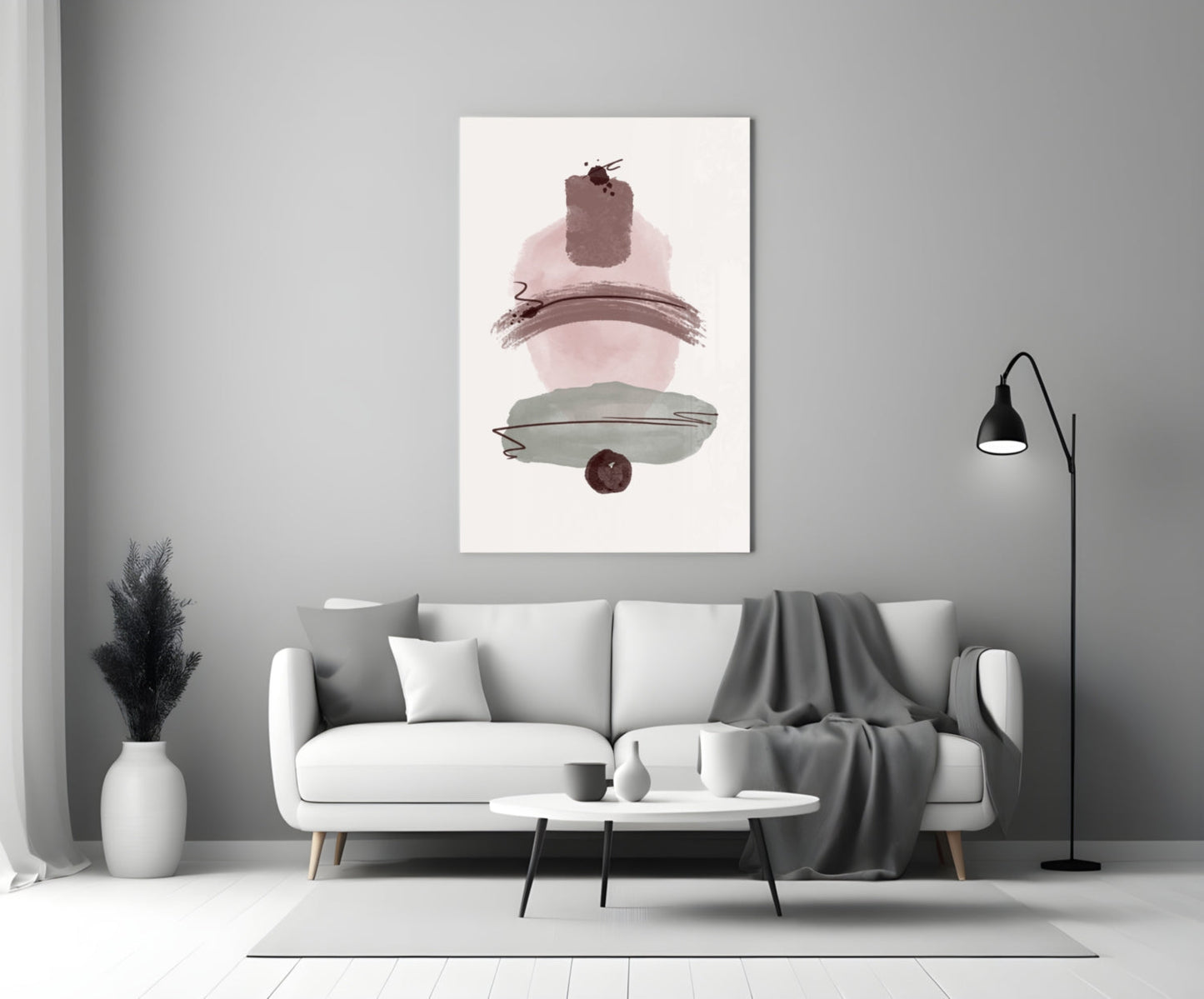 Mauve Pink Sage Stacked Blobs Glass Wall Art
