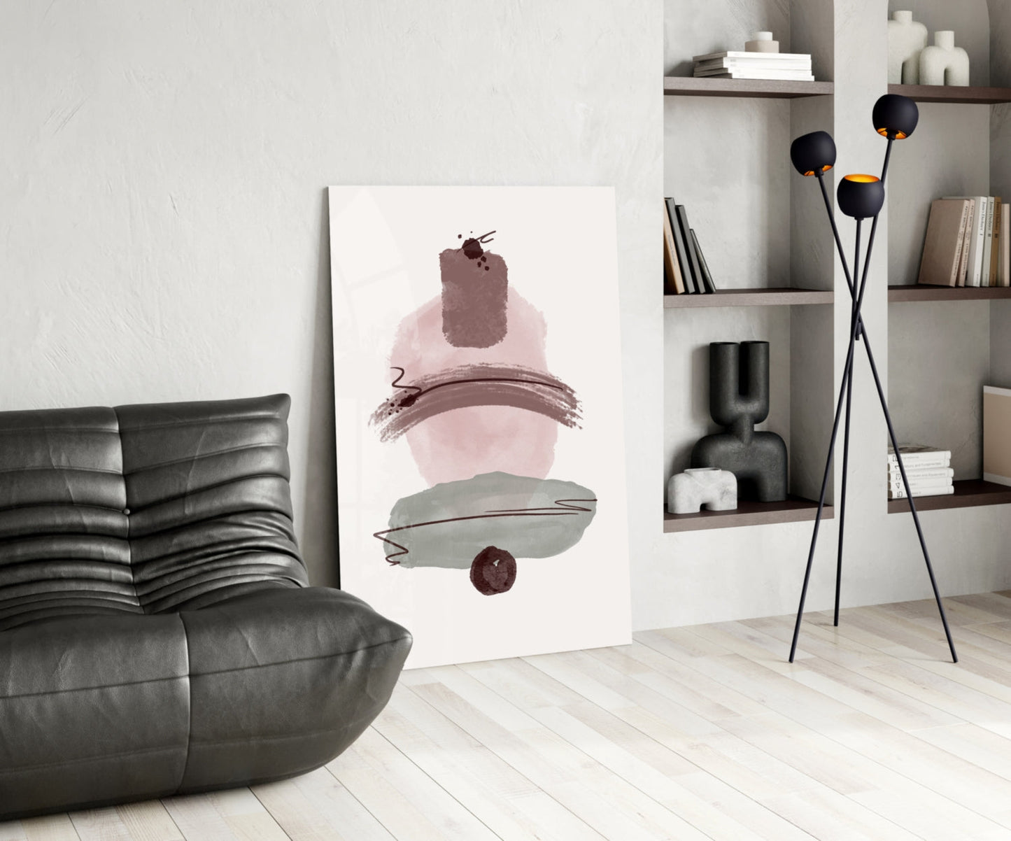 Mauve Pink Sage Stacked Blobs Glass Wall Art
