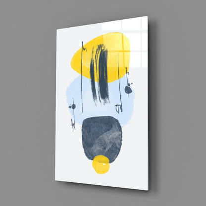 Yellow Blue Navy Brushstroke Glass Wall Art