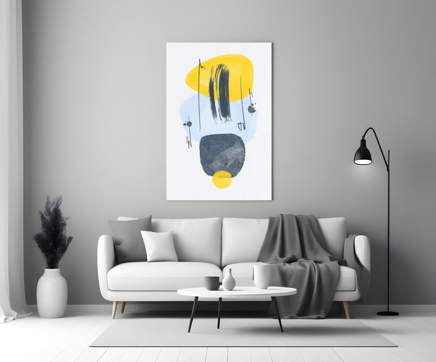 Yellow Blue Navy Brushstroke Glass Wall Art