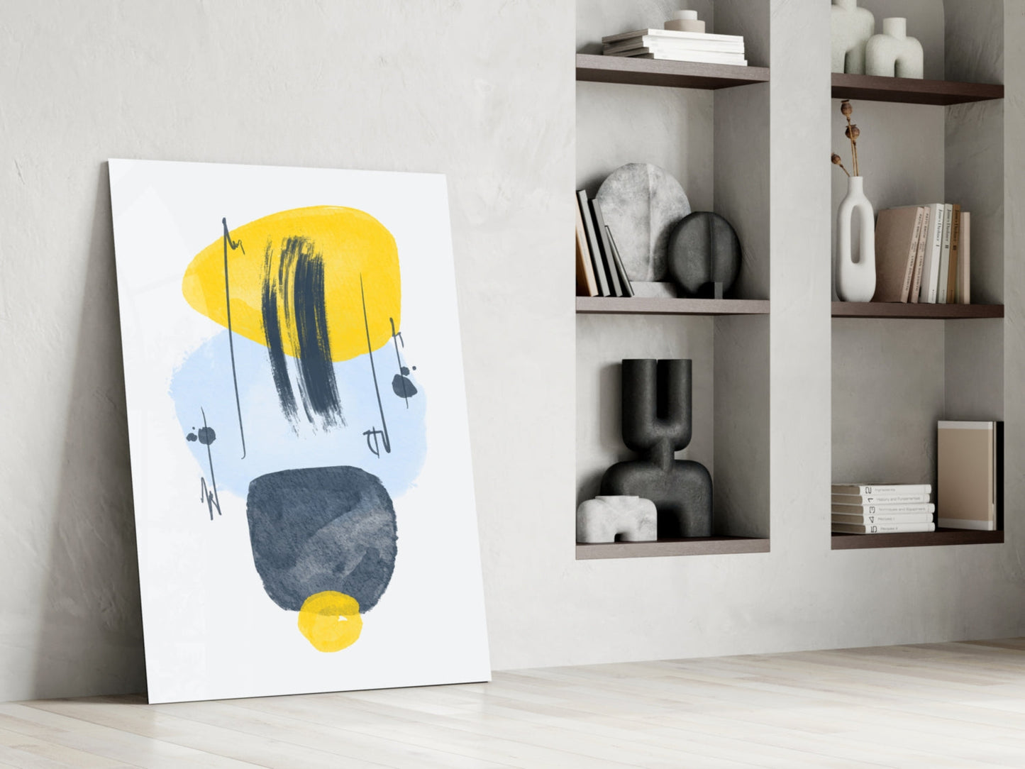 Yellow Blue Navy Brushstroke Glass Wall Art