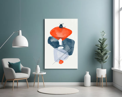 Orange Navy Watercolor Balance Glass Wall Art