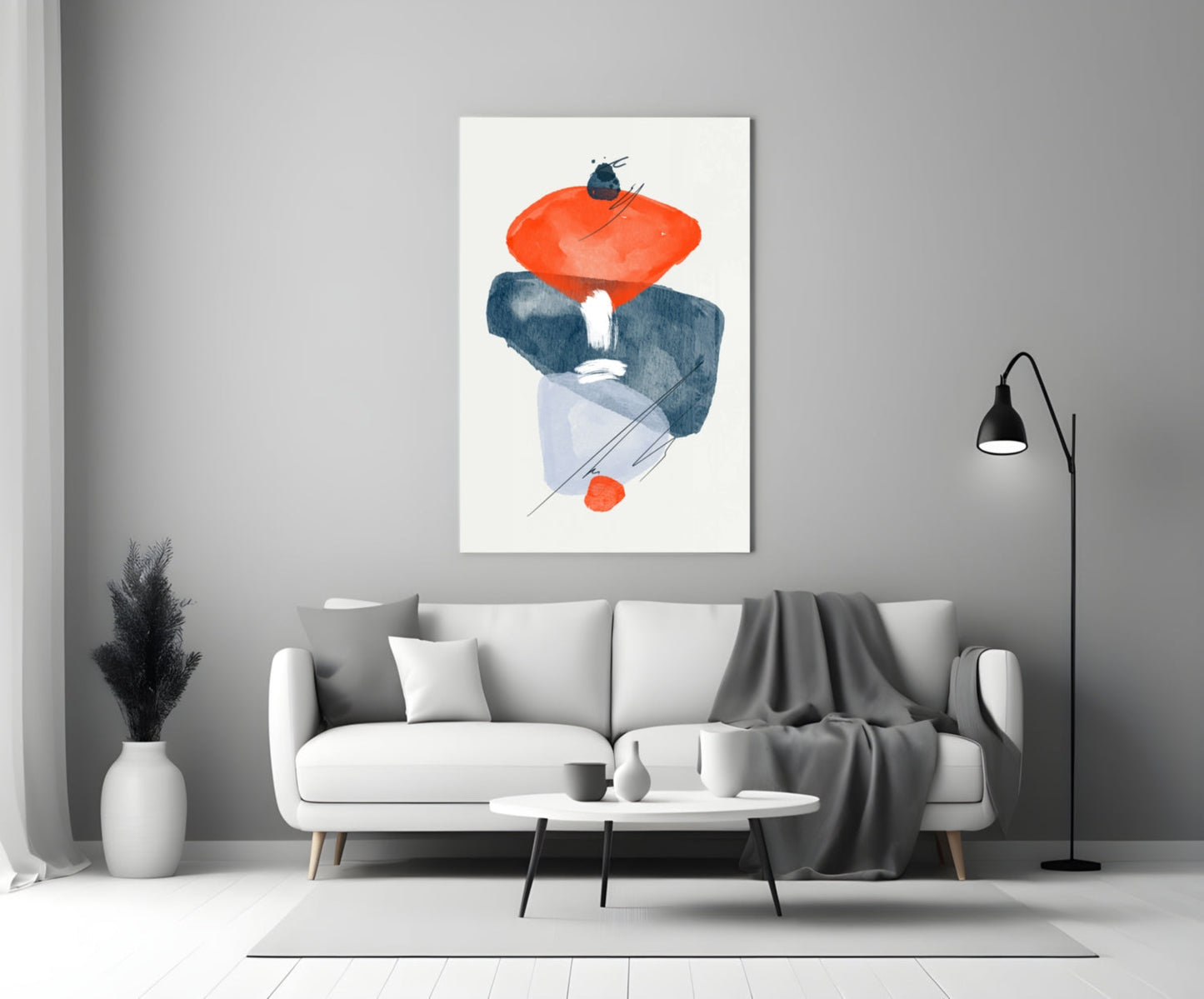 Orange Navy Watercolor Balance Glass Wall Art