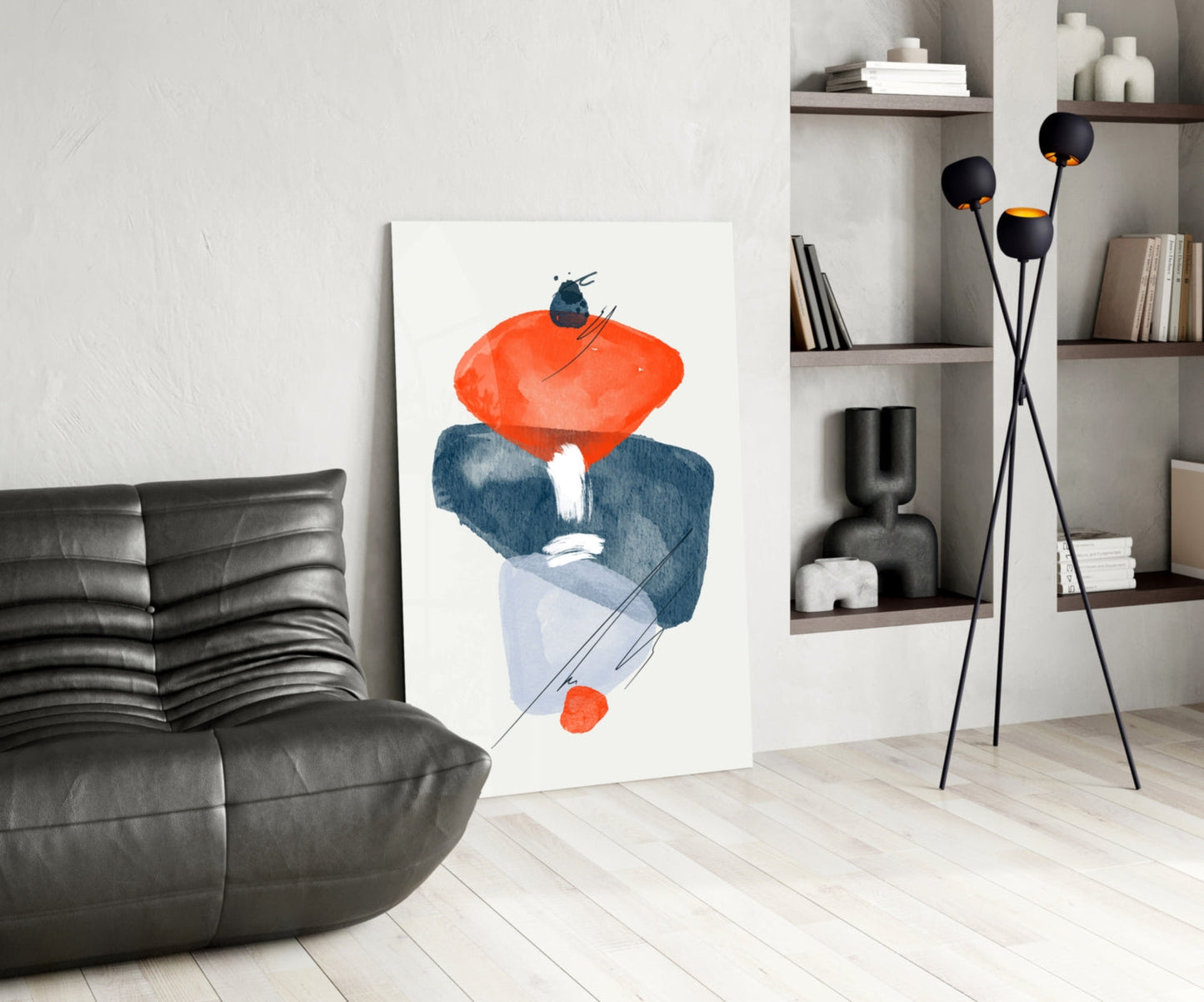 Orange Navy Watercolor Balance Glass Wall Art