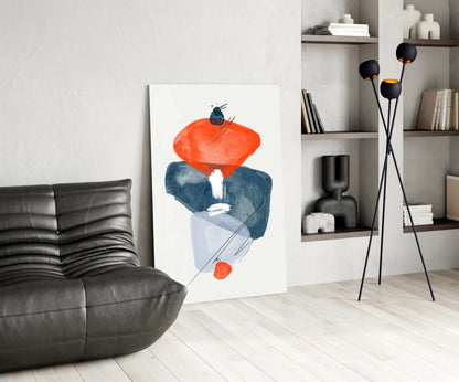 Orange Navy Watercolor Balance Glass Wall Art