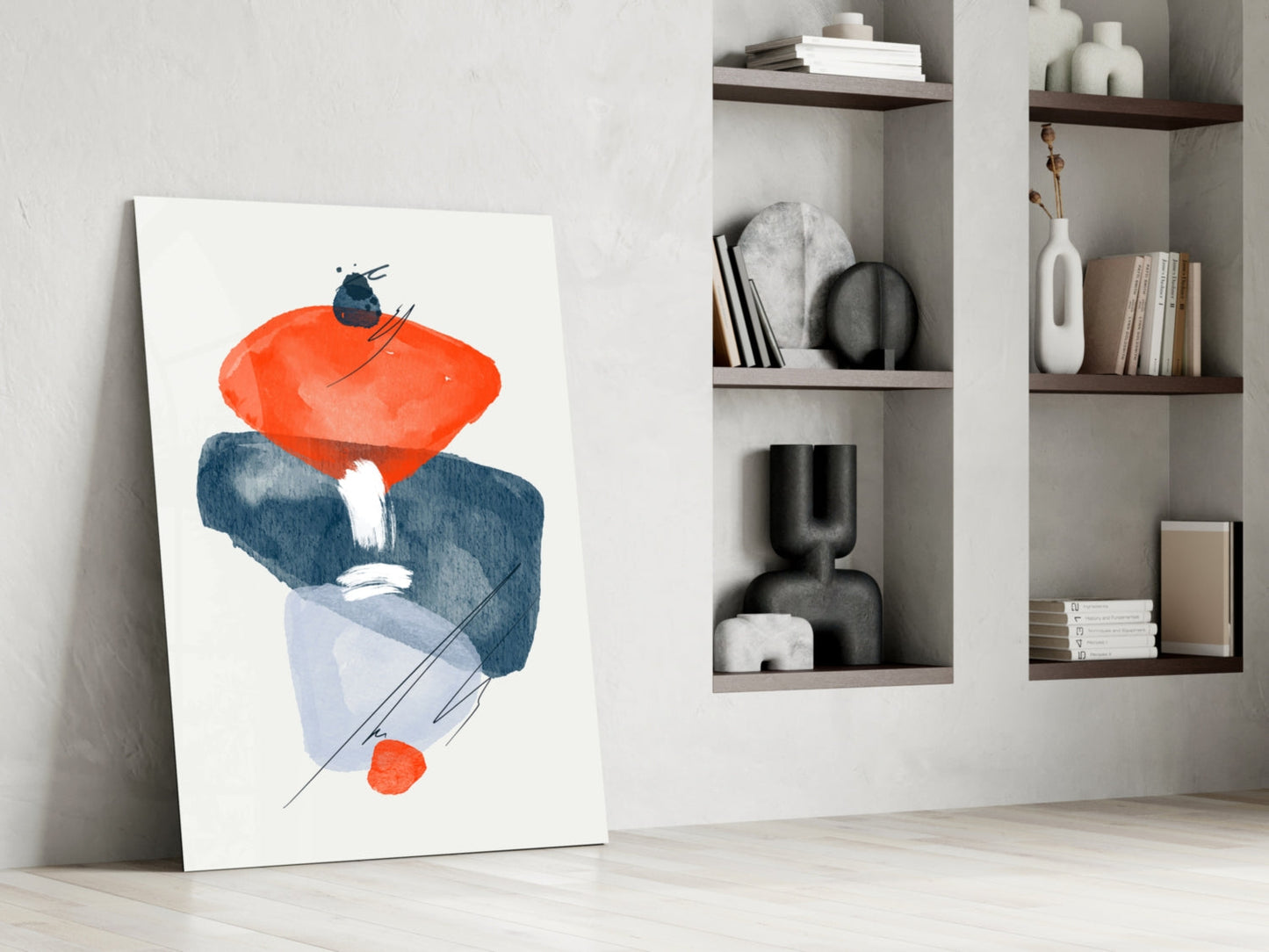 Orange Navy Watercolor Balance Glass Wall Art