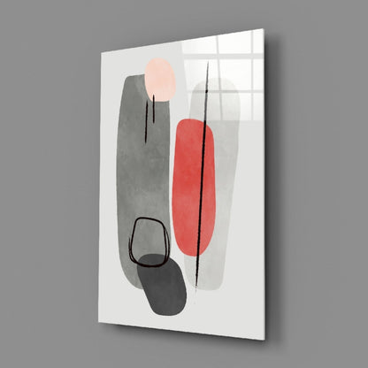 Grey Red Pebble Ovals Line Loops Glass Wall Art