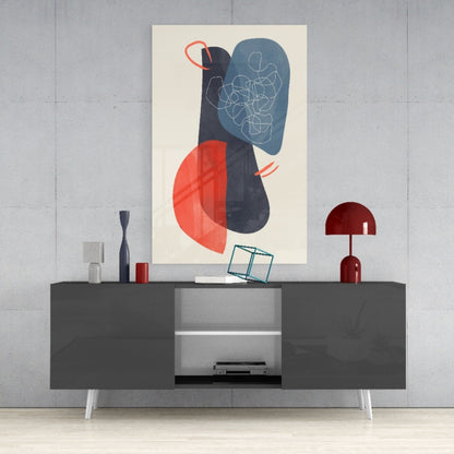 Navy Blue Red Scribble Blobs Glass Wall Art