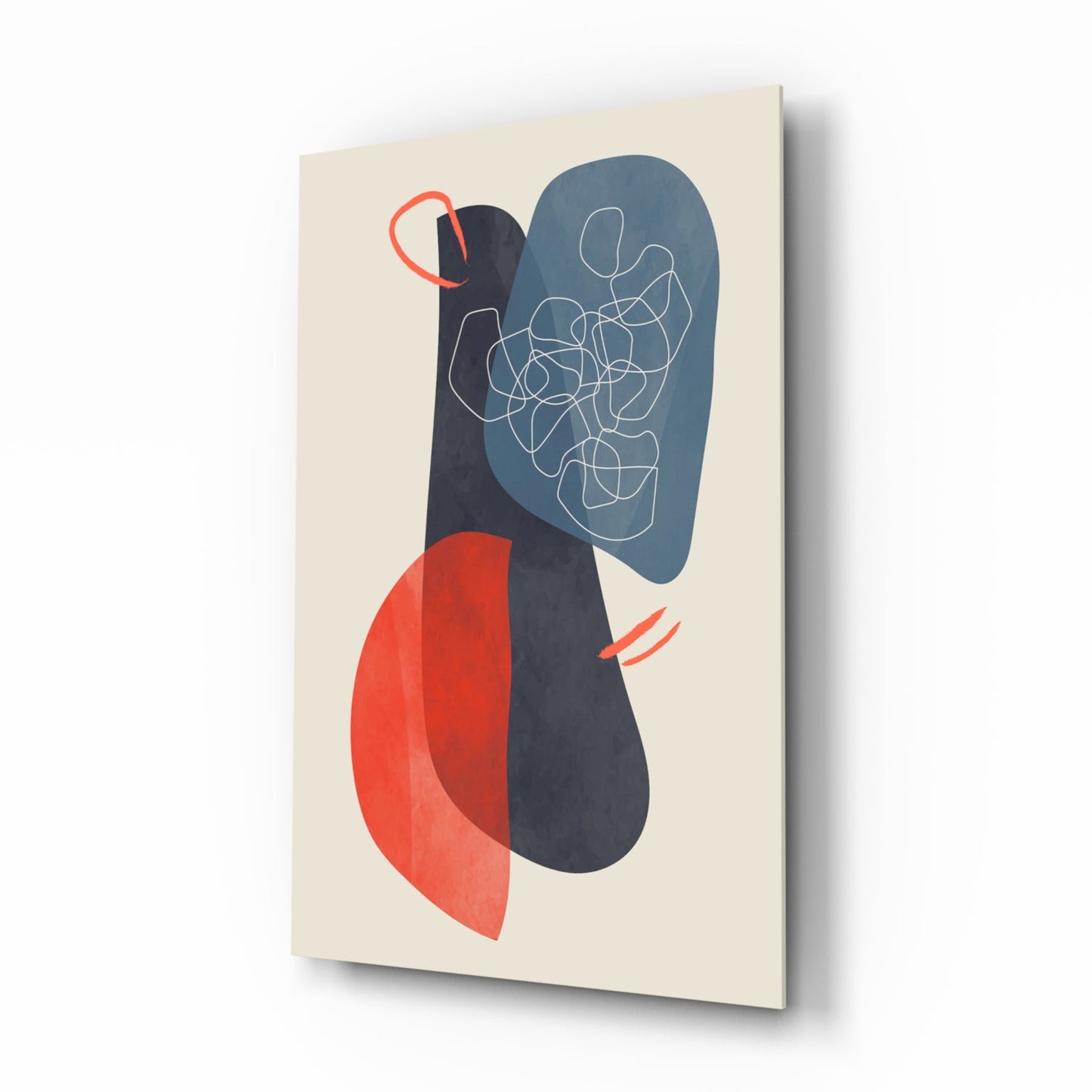 Navy Blue Red Scribble Blobs Glass Wall Art