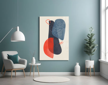 Navy Blue Red Scribble Blobs Glass Wall Art