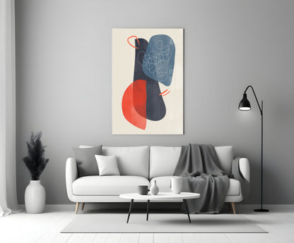 Navy Blue Red Scribble Blobs Glass Wall Art