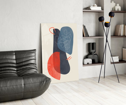 Navy Blue Red Scribble Blobs Glass Wall Art