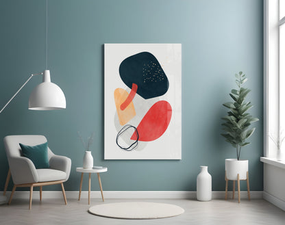 Bold Navy Red Mustard Shapes Glass Wall Art