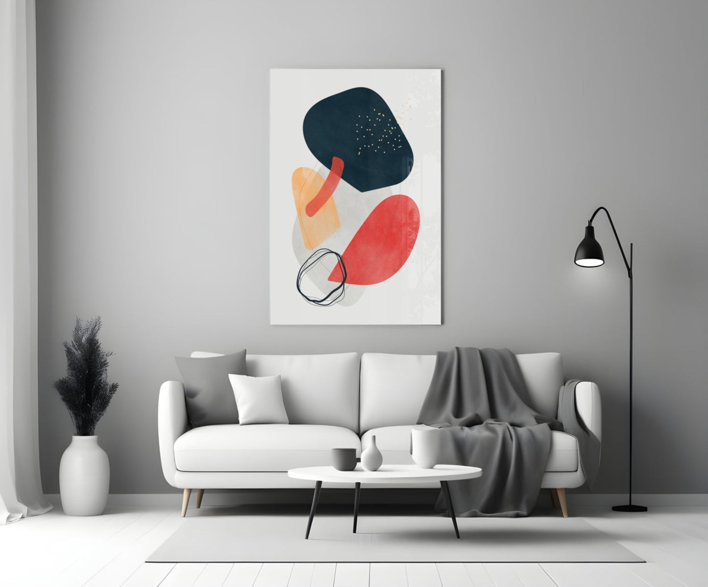 Bold Navy Red Mustard Shapes Glass Wall Art