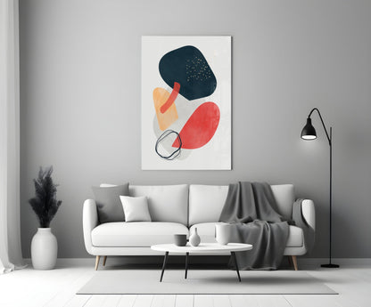 Bold Navy Red Mustard Shapes Glass Wall Art