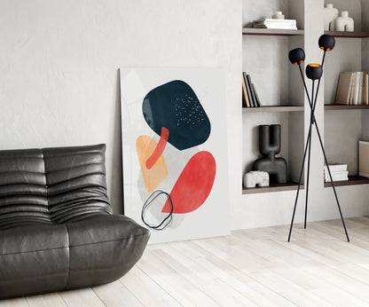 Bold Navy Red Mustard Shapes Glass Wall Art