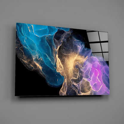 Teal Gold Purple Ink Burst Glass Wall Art