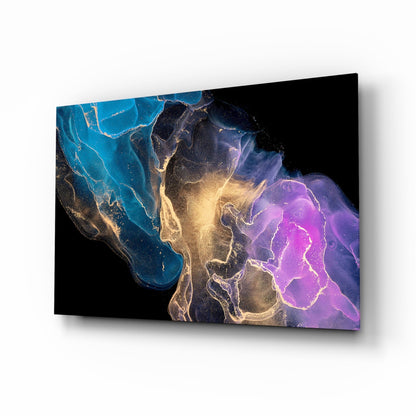 Teal Gold Purple Ink Burst Glass Wall Art