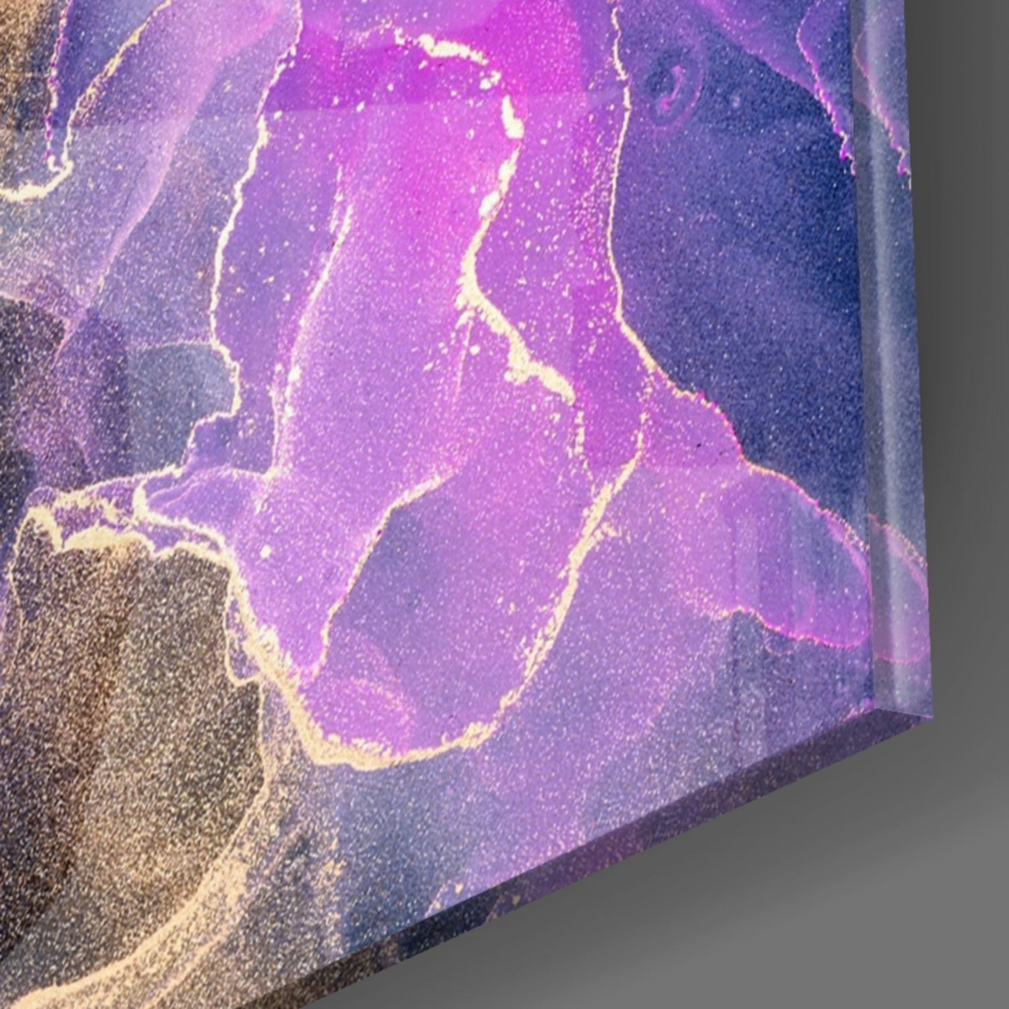Teal Gold Purple Ink Burst Glass Wall Art