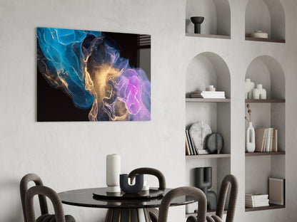 Teal Gold Purple Ink Burst Glass Wall Art
