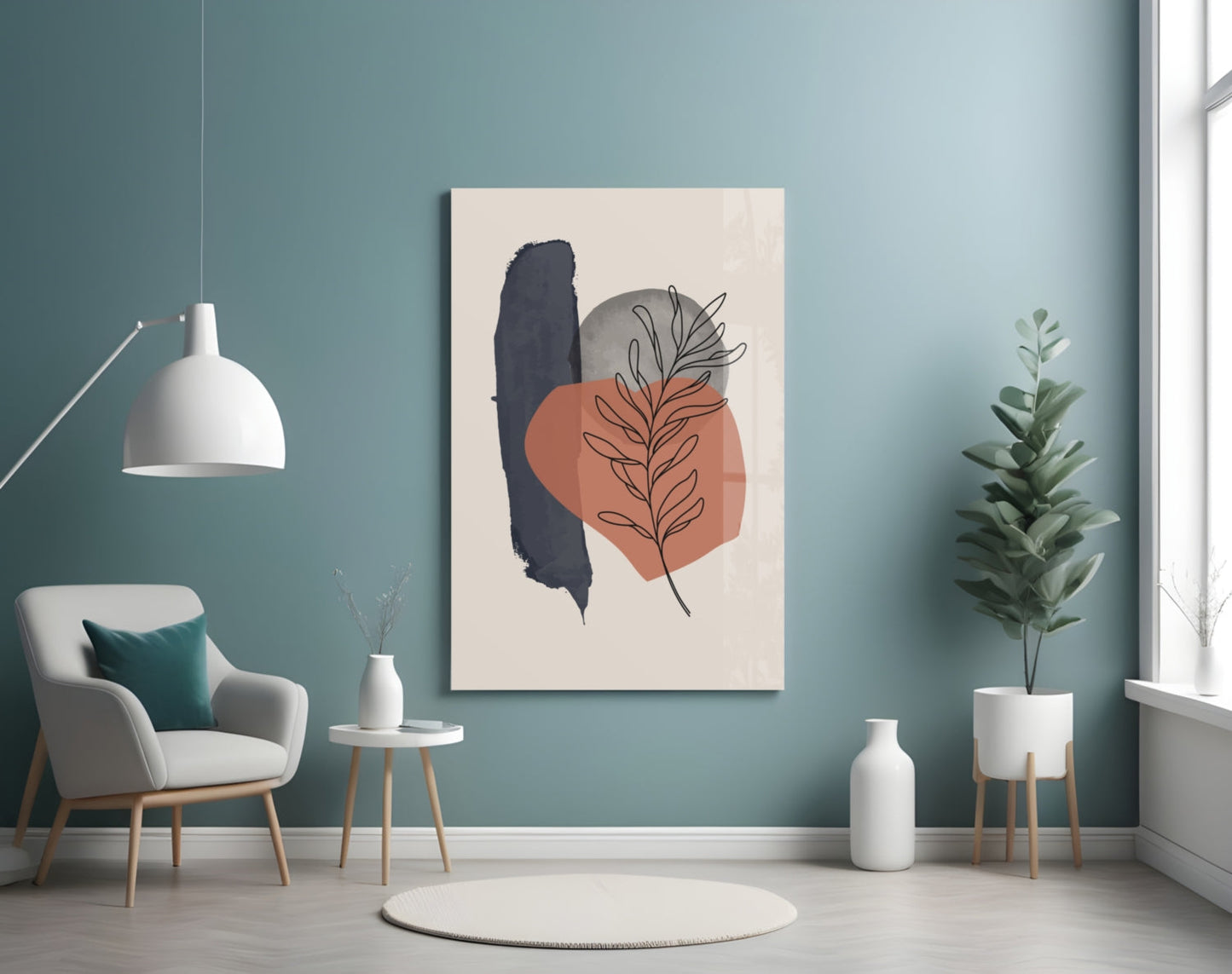 Leaf Sprig Terracotta Navy Brush Glass Wall Art